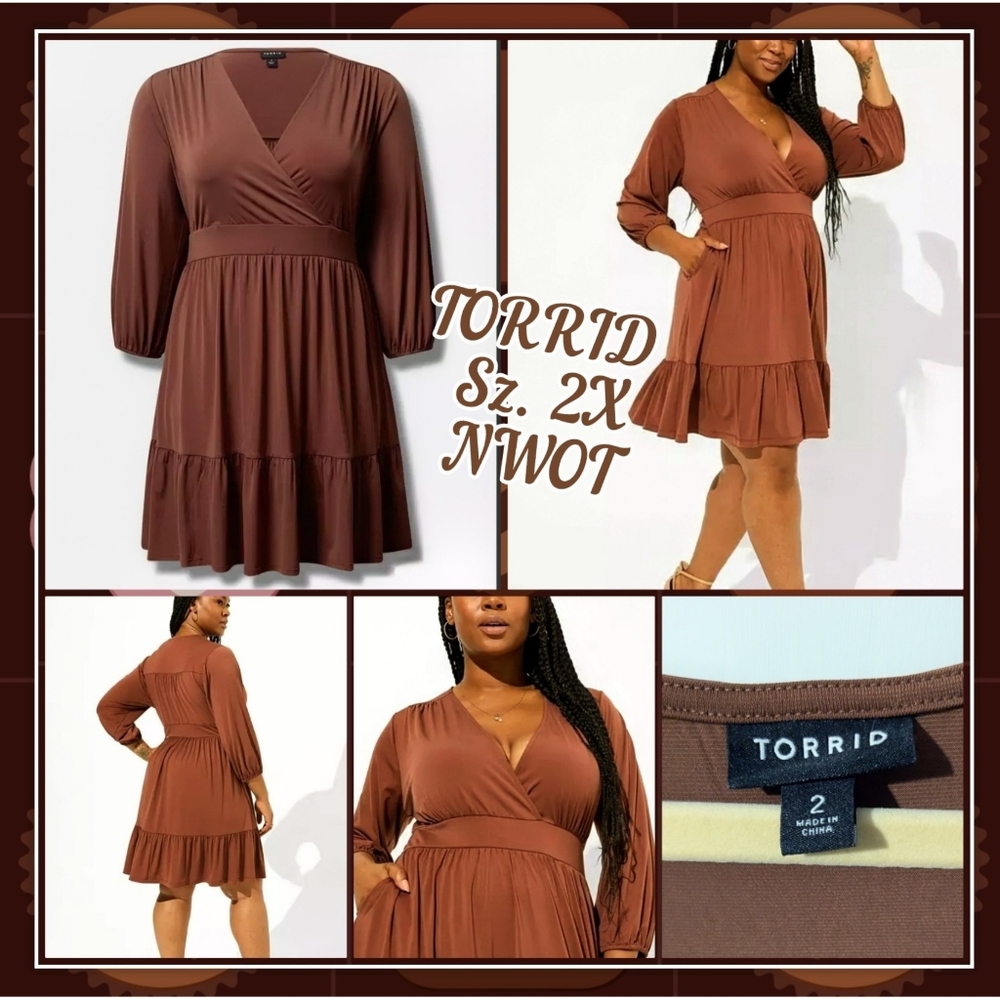 TORRID, NWOT, Mini Studio Knit Surplice Tiered Dress, Size 2X